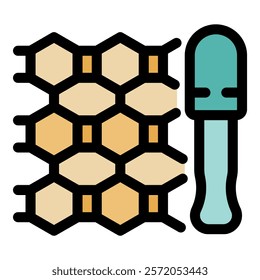 Honeycomb and dropper collecting honey or royal jelly, beekeeping and honey production concept