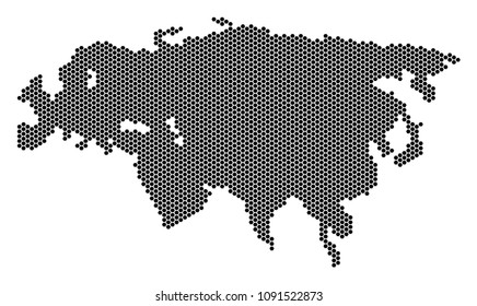 Honeycomb Eurasia map. Vector geographic scheme on a white background. Abstract Eurasia map composition is combined from hexagonal elements.