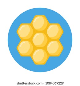 Honeycomb flat icon with long shadow isolated on blue background. Simple honeycomb in flat style, vector illustration for web and mobile design.