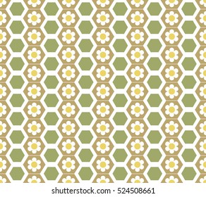 Honeycomb and flower seamless pattern. Fashion graphic background design. Modern stylish abstract texture. Colorful template for prints, textiles, wrapping, wallpaper, website etc. VECTOR illustration