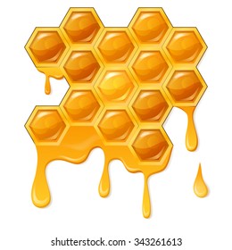 Honeycomb With Flowing Honey. Vector Illustration