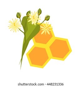 Honeycomb with flowing honey vector illustration. Bee healthy vector orange honeycomb hexagon nature beeswax food. Beehive cell gold pattern honeycomb design shape organic hive linden blossom.