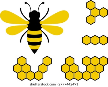 Honeycomb and flying bee background. A bee pattern. Background bee flying honeycomb. Flying Bees Creating Honey Pattern Background. Busy Flying Bees on a Golden Yellow Background with Honeycomb. Professional Hand drawn vector.