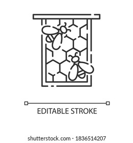 Honeycomb frame linear icon. Beekeeping, apiculture thin line customizable illustration. Contour symbol. Wooden frame with hexagonal cells vector isolated outline drawing. Editable stroke