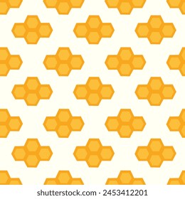 Honeycomb geometric hive hexagonal honeycombs on white background. Grid seamless pattern. Simple Doodle design. Vector flat illustration.