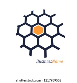 Honeycomb geometric shape. Minimal abstract emblem template.