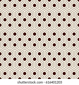 Honeycomb grid abstract background. Outline repeated hexagon wallpaper. Seamless surface pattern with classic geometric ornament. Digital paper, textile print, page fill. Vector art