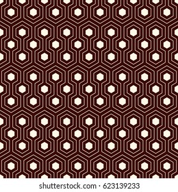 Honeycomb grid abstract background. Outline repeated hexagon wallpaper. Seamless surface pattern with classic geometric ornament. Digital paper, textile print, page fill. Vector art