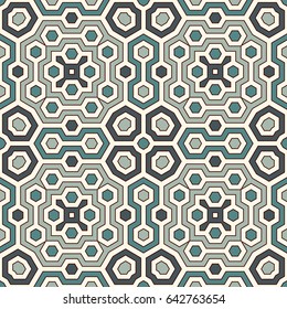 Honeycomb grid abstract background. Outline repeated hexagon wallpaper. Seamless surface pattern with geometric ornament. Digital paper, textile print, page fill. Vector art