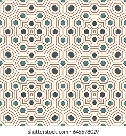 Honeycomb grid abstract background. Outline repeated hexagon wallpaper. Seamless surface pattern with geometric ornament. Digital paper, textile print, page fill. Vector art