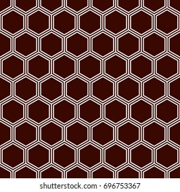 Honeycomb grid abstract background. Outline repeated hexagon wallpaper. Seamless surface pattern with classic geometric ornament. Digital paper, textile print, page fill. Vector art