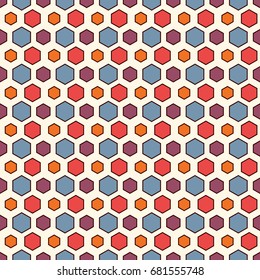 Honeycomb grid abstract background. Repeated irregular hexagon wallpaper. Seamless surface pattern with classic geometric ornament. Digital paper, textile print, page fill. Vector art