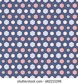 Honeycomb grid abstract background. Repeated irregular hexagon wallpaper. Seamless surface pattern with classic geometric ornament. Digital paper, textile print, page fill. Vector art