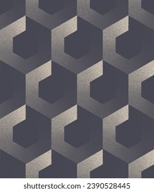 Honeycomb Grid Futuristic Seamless Pattern Trend Vector Dot Work Abstract Background. Hexagon Endless Geometric Abstraction. Repetitive Ultra Modern Pale Grey Wallpaper. Halftone Art Illustration