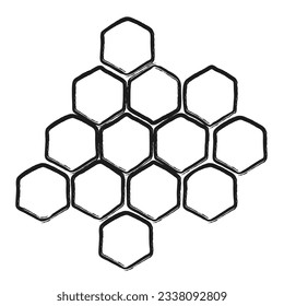 Esbozo de honeycomb grunge. Estructura del peine de miel dibujada a mano en Doodle. Propóleo. Miel, polen, cera, pergamino y productos de abejas en forma de boceto. Dibujar ilustración en blanco y negro en un fondo blanco.