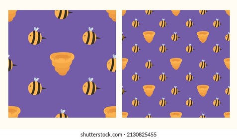 ฺ Bee y honeycomb dibujaron a mano un patrón impecable. Ilustración para embalaje, tela, impresión, papel pintado, textiles u otros usos.