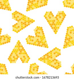 Honeycomb heart shape. Seamless pattern on a white background. Vector.