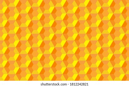 Honeycomb hexagon abstract seamless vector 3d background pattern illustration, yellow orange geometric symmetric structure repeated backdrop grid template for robot technology flyer or brochure banner