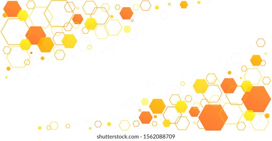 Honeycomb hexagon bee cells. Yellow-orange linear geometric pattern from beehive cells.