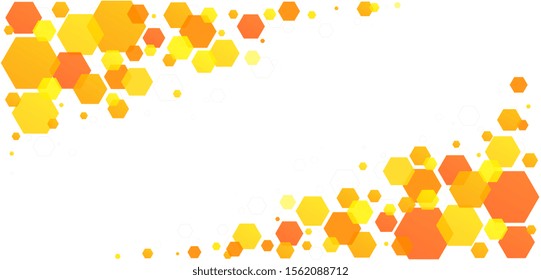 Honeycomb hexagon bee cells. Yellow-orange abstract geometric pattern from beehive cells.