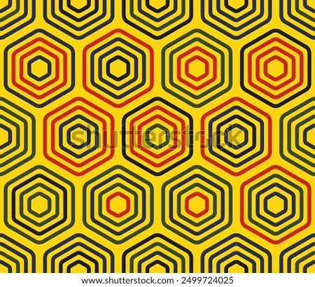 Honeycomb hexagon cells background. Bold stacked rounded hexagons mosaic cells. Large hexagons. Multiple tones color palette. Seamless pattern. Tileable vector illustration.