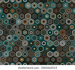 Honeycomb hexagon cells background. Geometric shapes of varied style and color. Hexagon pattern. Tileable pattern. Seamless background. Nice vector illustration.