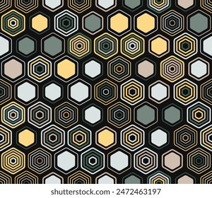 Honeycomb hexagon cells background. Geometric elements of varied style and color. Honeycomb cells. Tileable pattern. Seamless background. Nice vector illustration.