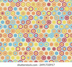 Honeycomb hexagon cells background. Geometric shapes of varied style and color. Hexagon cells. Tileable pattern. Seamless background. Nice vector illustration.