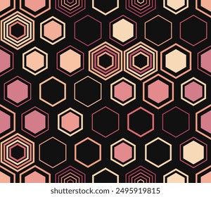 Honeycomb hexagon cells background. Geometric shapes of varied style and color. Large hexagon shapes. Tileable pattern. Seamless background. Nice vector illustration.