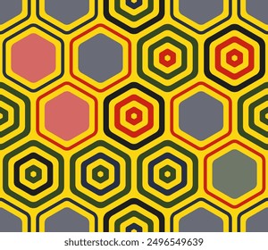 Honeycomb hexagon cells background. Geometric elements of varied style and color. Large hexagons. Tileable pattern. Seamless background. Nice vector illustration.