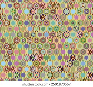 Honeycomb hexagon cells background. Geometric elements of varied style and color. Hexagon cells. Tileable pattern. Seamless background. Nice vector illustration.