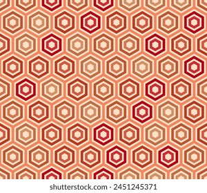 Wabenförmige Hexagon-Zellen Hintergrund. Rottöne Farbverläufe. Einfache Sechseckrahmen. Sechseckige Zellen. Nahtloses Muster. Kachelbare Vektorillustration.
