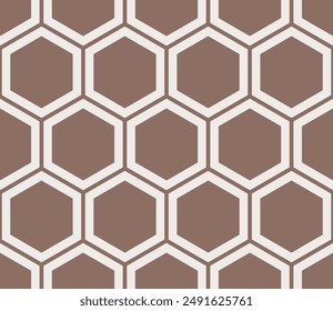Honeycomb hexagon cells background. Saddle brown color on matching background. Simple hexagon pattern with inner solid cells. Large hexagons. Seamless pattern. Tileable vector illustration.