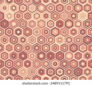 Fondo de celdas hexagonales de panal de abeja. Fondo de mosaico apilado hexagonal. Tonos de color rojo. Formas hexagonales. Patrón de mosaico. Ilustración vectorial sin costuras.