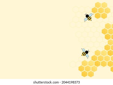 Honeycomb with hexagon grid cell and bee cartoons on honey background vector illustration.