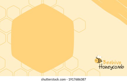 Honigwabenbäume mit sechseckigen Gitterzellen und Bienenkartoon-Logo auf gelbem Hintergrund, Vektorgrafik.