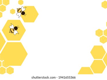 Honeycomb with hexagon grid cells and bee cartoons on white background vector.