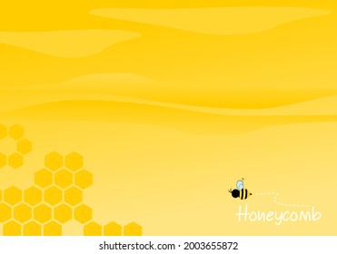 Honeycomb with hexagon grid cells on yellow background vector illustration.