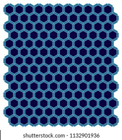 Honeycomb hexagon pattern. Dark blue tile design. Endless background illustration
