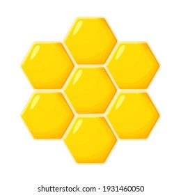 Honeycomb hexagon shape in cartoon style, propolis isolated on white background. Yellow bee hive, sweet wax, beekeeping element. 