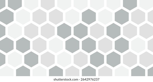 Honeycomb hexagonal seamless pattern. Gray, black, white beehive background. Gradation color. Honeycomb, bees hive cells pattern. Grid design, vector background.