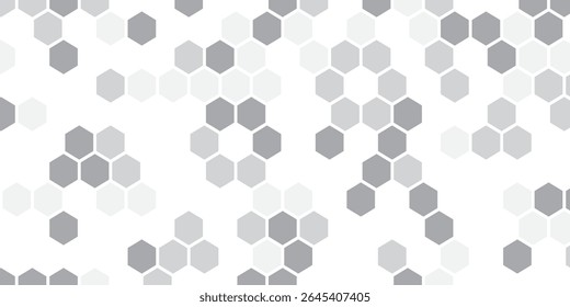 Honeycomb hexagonal seamless pattern. Gray, black, white beehive background. Gradation color. Honeycomb, bees hive cells pattern. Grid design, vector background.