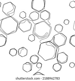 Hexagones de honeycomb patrón abstracto sin fisuras de doodle.Trazado de líneas hexagonales caóticos sin fisuras textura vectorial en blanco y negro.envoltura, fondo de papel pintado, tela, decoración, superficie, embalaje,raspado