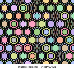 Honeycomb hexagons background. Geometric elements of varied style and color. Honeycomb cells. Tileable pattern. Seamless background. Nice vector illustration.