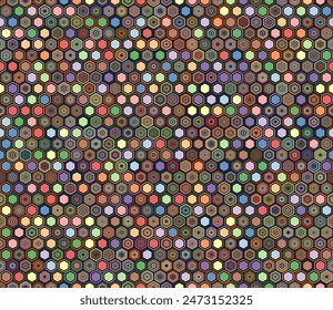 Honeycomb hexagons background. Geometric elements of varied style and color. Hexagon shapes. Tileable pattern. Seamless background. Nice vector illustration.