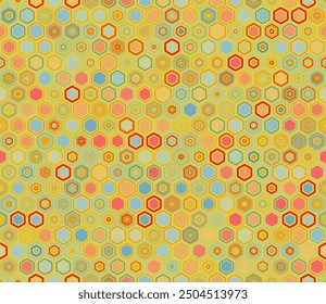 Honeycomb hexagons background. Geometric elements of varied style and color. Honeycomb geometric shapes. Tileable pattern. Seamless background. Neat vector illustration.