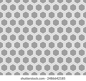 Fondo de hexágonos de panal. Color gris en el fondo a juego. Patrón de mosaico hexagonal con células sólidas internas. Formas hexagonales. Patrón sin costuras. Ilustración vectorial con mosaico.