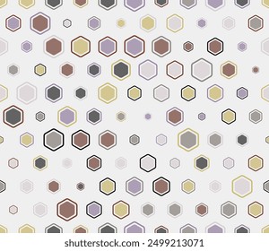 Honeycomb hexagons background. Multicolored geometric elements of varied size. Bold rounded hexagons mosaic cells with padding and inner solid cells. Hexagonal shapes. Tileable pattern.