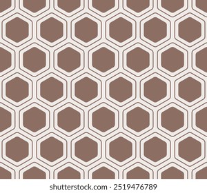 Fondo de hexágonos de nido de abeja. Silla de montar color marrón sobre fondo a juego. Patrón de mosaico de hexágonos redondeados con células sólidas internas. Grandes Formas hexagonales. Patrón sin fisuras. Ilustración vectorial basculante.