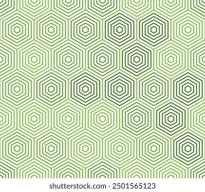 Honeycomb hexagons background. Simple stacked hexagons. Green color tones. Large hexagon shapes. Seamless pattern. Tileable vector illustration.
